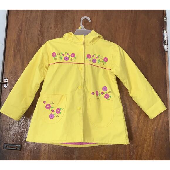 Vintage Wippette Kids Yellow Raincoat Girl's Size 4 Hooded Floral Hooded Preown - Picture 1 of 16